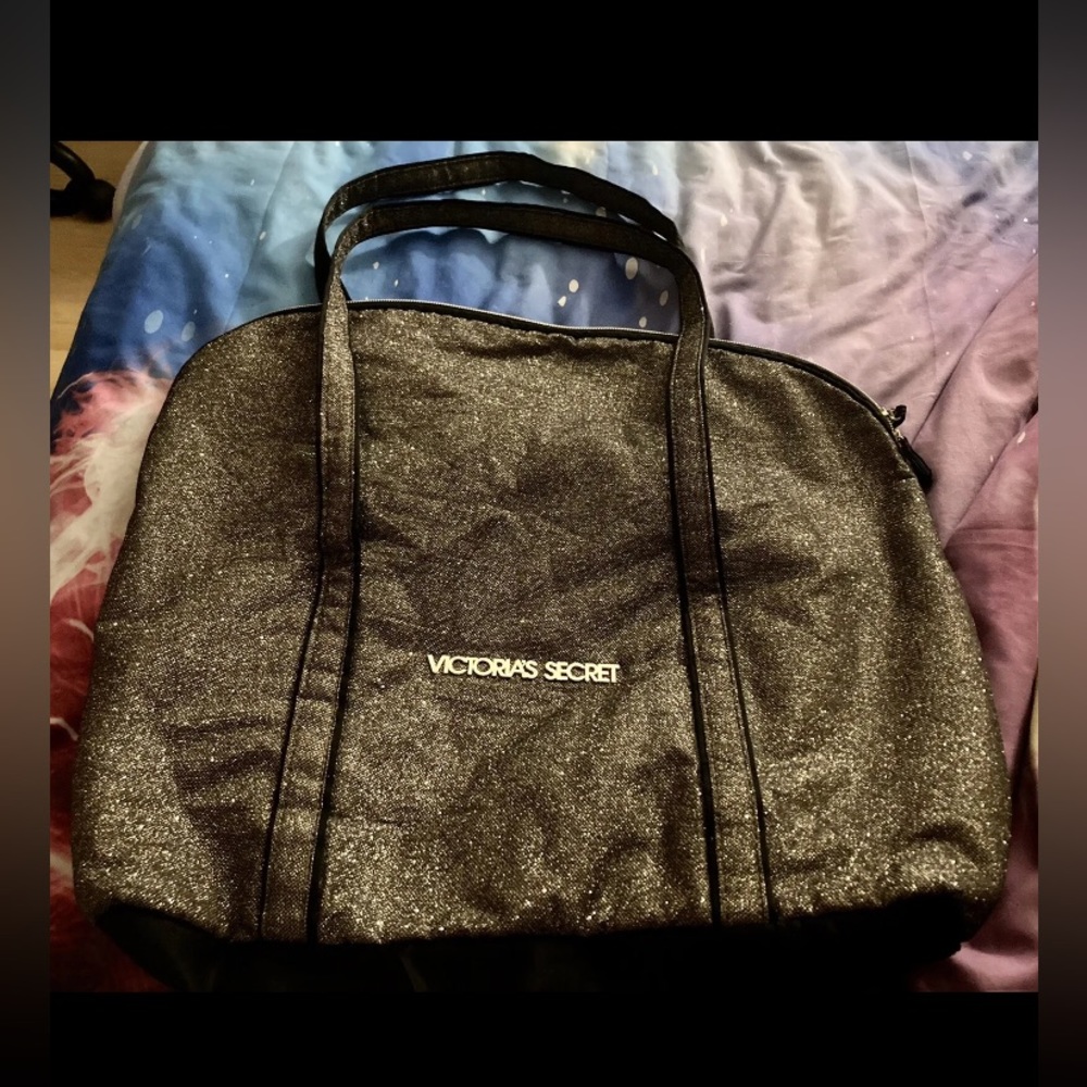 ✴️ VICTORIA SECRET Gold Metallic Glitter and Black Beach Gym & Tote Bag Large ✴️